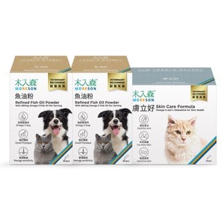 皮膚健康能量組｜寵物魚油粉 30包x2＋貓咪膚立好 50包